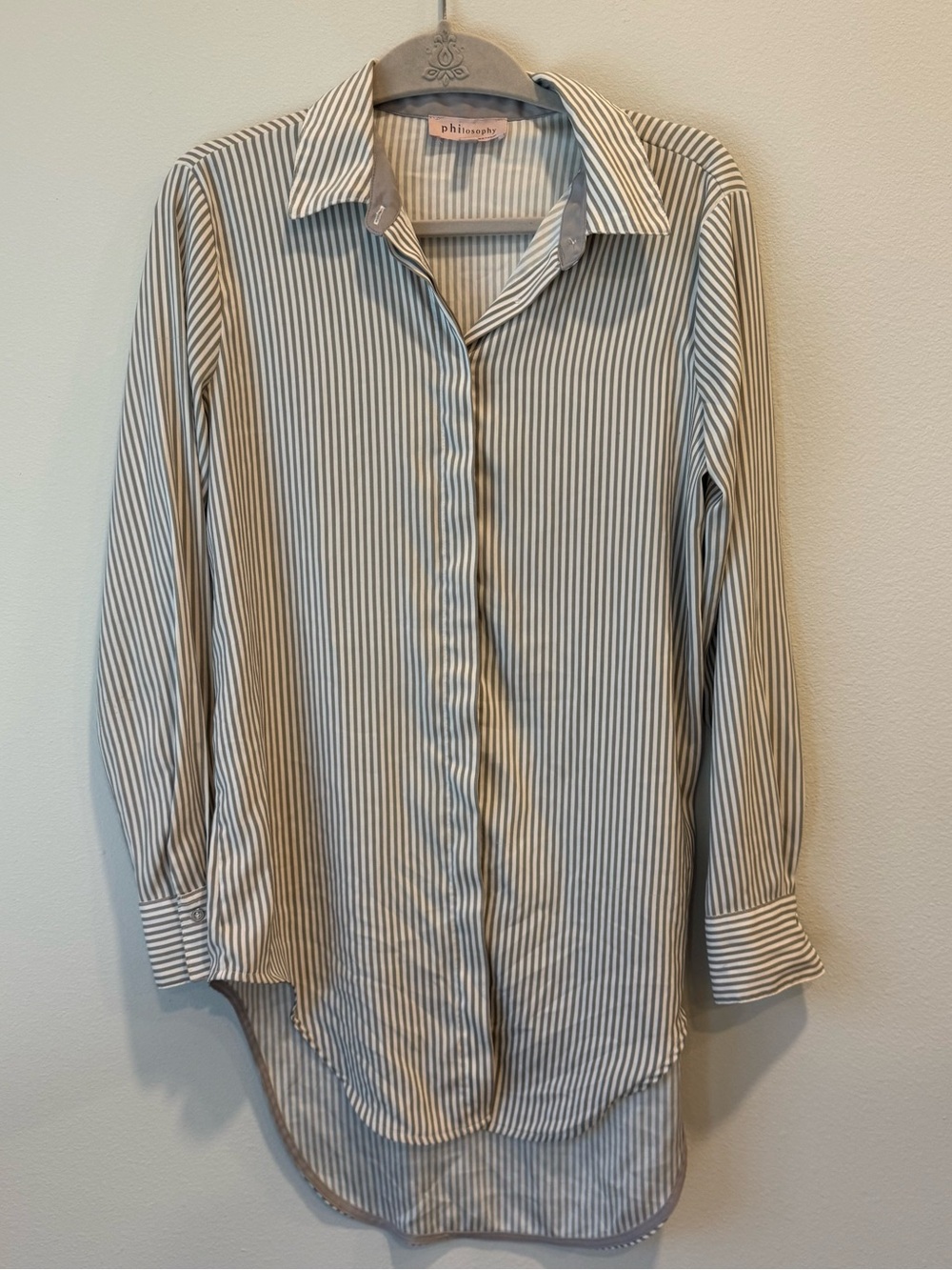 Philosophy Long-Sleeve Vertical Stripe Button Down Blouse